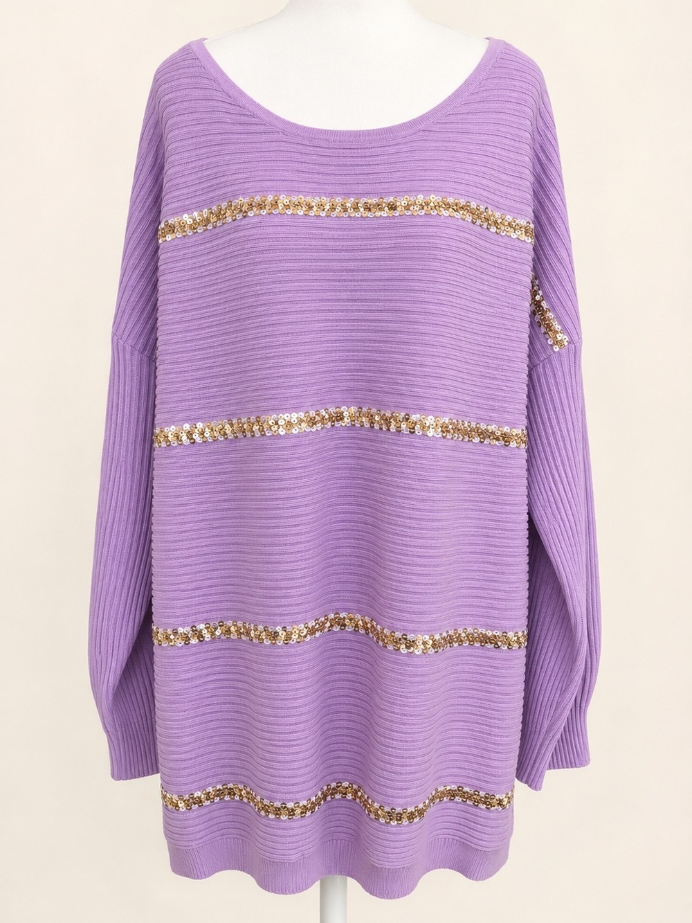 JM Collection • Lavender & Gold Sequin Stripe Sweater • Plus Size 3X NWT